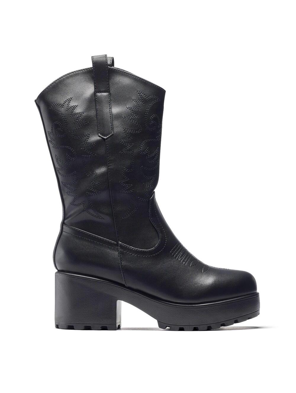Koi Footwear Wintu Long Chunky Western Black Boots UK Size 4 U.S. Size 6 NEW NIB